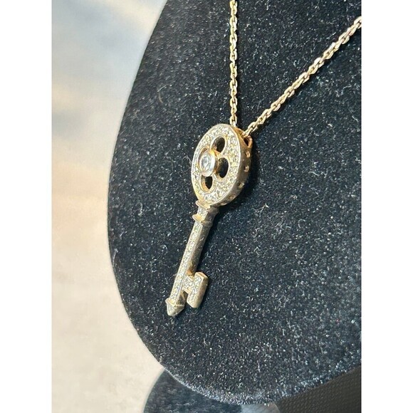 Gold Tone and Rhinestone Key Necklace - Picture 3 of 5